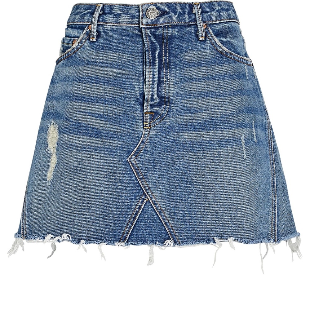 GRLFRND Eva A-Line Blue Distressed Denim Mini Skirt Size 25